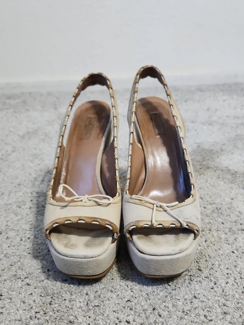 ALAIA CANVAS WOVEN WEDGE CREAM/BROWN SIZE 37/US 6.5